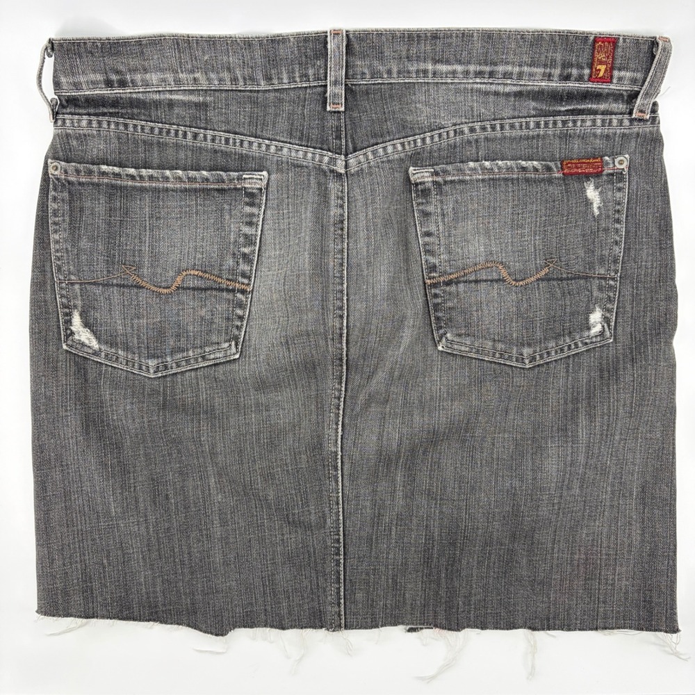 7 For All Mankind Skirt 32 Roxy Distressed Denim Mini Black Raw Hem Y2K 16" - Picture 4 of 7